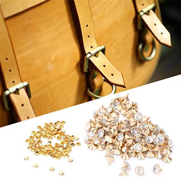100 Sets Leather Rivets, Double Cap Rivet Tubular Crystal Inlay fo...