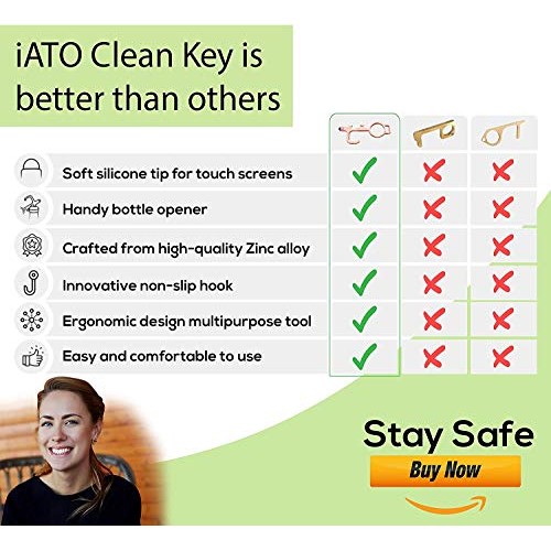 iATO Contactless Door Opener Keychain Tool with Soft Silicone Styl...