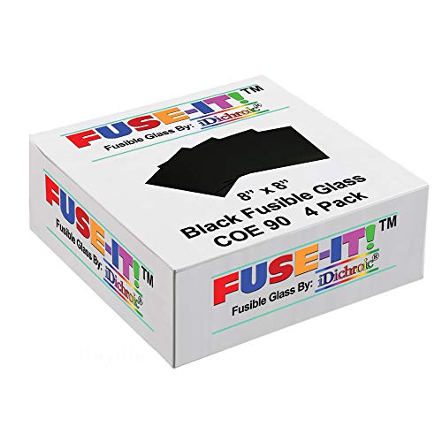 8 inch COE 90 Fusible Black Glass Squares - 4 Pack