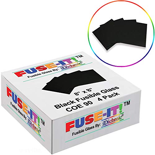 8 inch COE 90 Fusible Black Glass Squares - 4 Pack