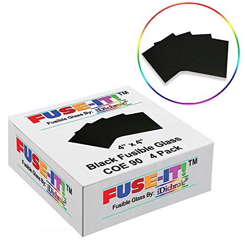 ON Sale, 4 Black Glass Fusible Squares 90 COE - 4 Pack