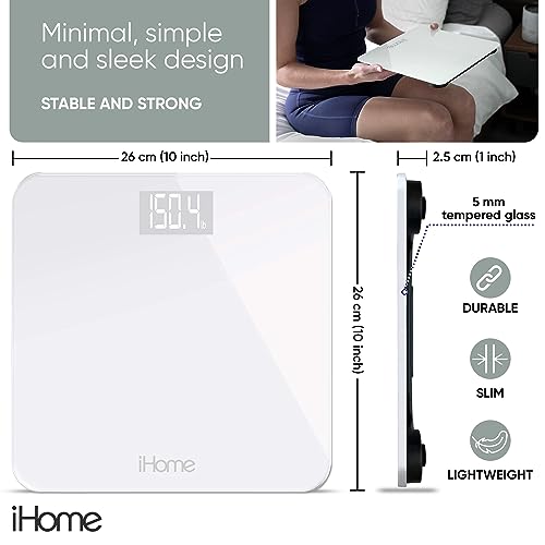 Digital Step On Bathroom Scale - iH iHome High Precision Body Weig...