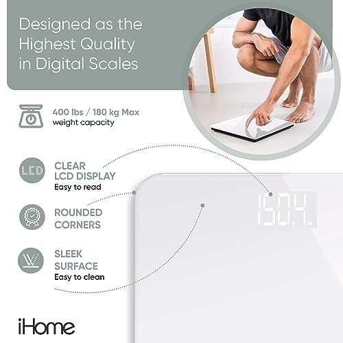 Digital Step On Bathroom Scale - iH iHome High Precision Body Weig...