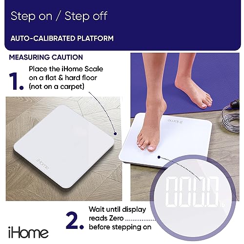 iHome Digital Scale Step-On Bathroom Scale - iHome High Precision ...