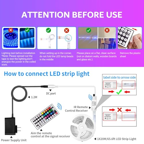 IKERY 65.6ft Led Lights for Bedroom SMD 5050 44-Key Remote Control...