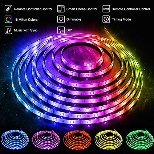 LED Strip Lights Smart WiFi 32.8ft Waterproof RGB 5050LEDs Color C...