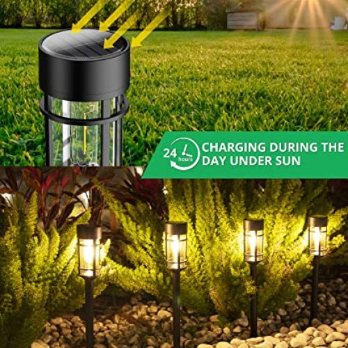 ILANCK Solar Pathway Lights 8 Pack, Bright Solar Lights Outdoor Wa...
