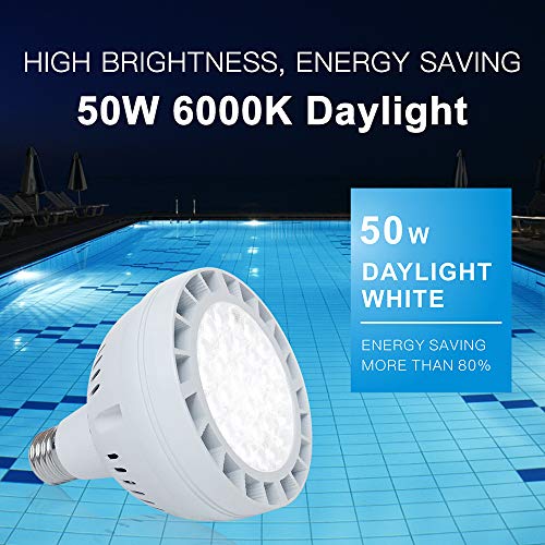 50W LED Pool Light Bulb, 5000LM 120V 6000K Daylight White LED Swim...