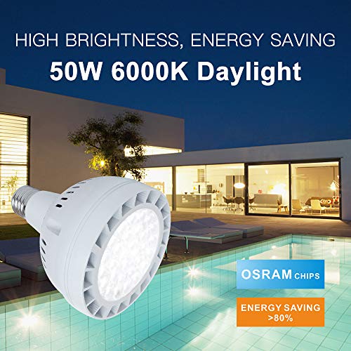50W LED Pool Light Bulb, 5000LM 120V 6000K Daylight White LED Swim...