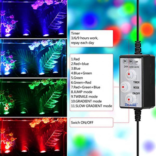 IMAGE Pond Lights, Underwater Lights IP68 Submersible Lamp with Mu...