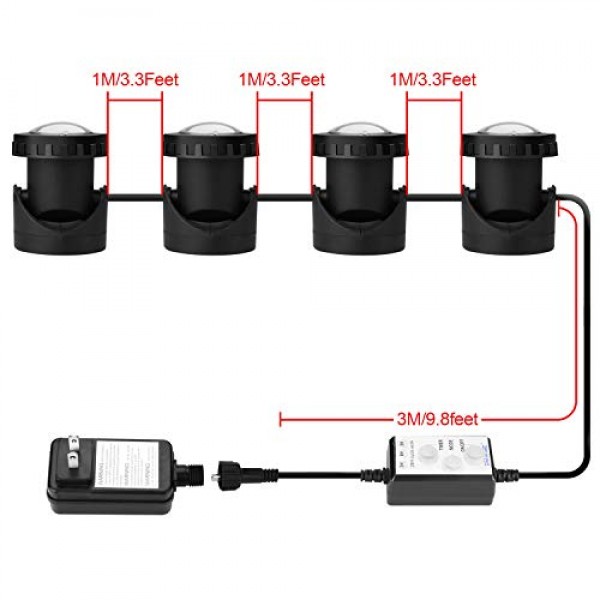 Pond Lights Submersible Lights Set of 4 with Timer IP68 Underwat...