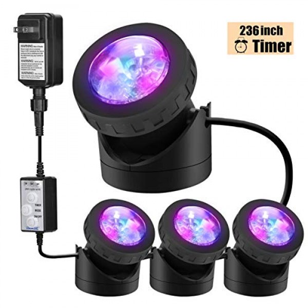 Pond Lights Submersible Lights Set of 4 with Timer IP68 Underwat...
