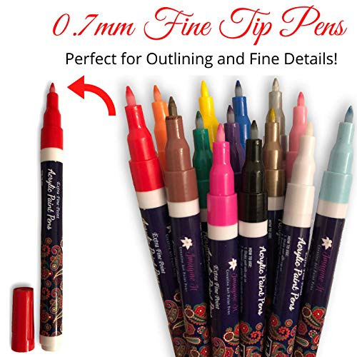 Acrylic paint pens for rock painting, set of 14 extra fine 0.7mm p...