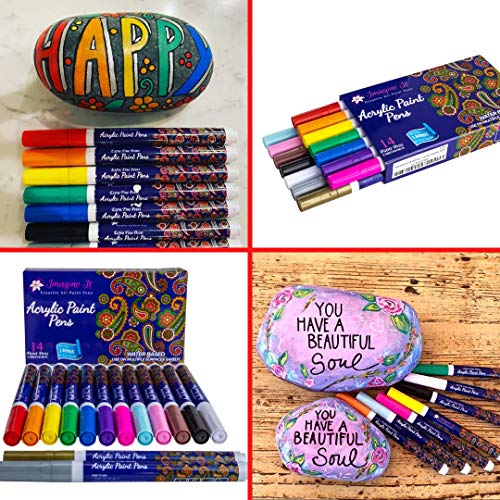 Acrylic paint pens for rock painting, set of 14 extra fine 0.7mm p...