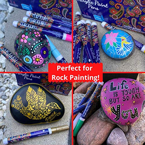 Acrylic paint pens for rock painting, set of 14 extra fine 0.7mm p...