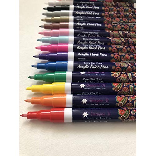 Acrylic paint pens for rock painting, set of 14 extra fine 0.7mm p...