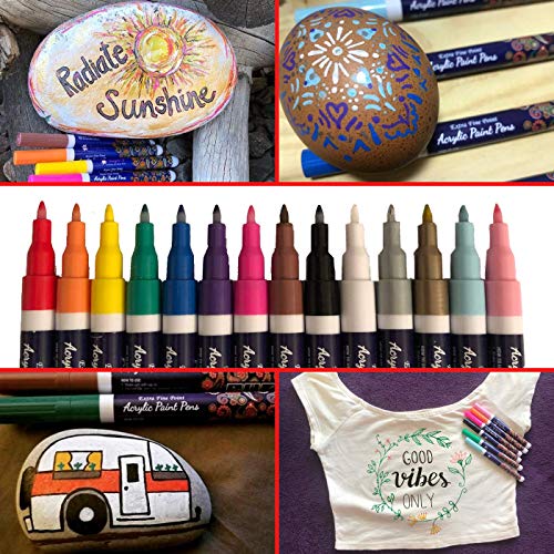 Acrylic paint pens for rock painting, set of 14 extra fine 0.7mm p...