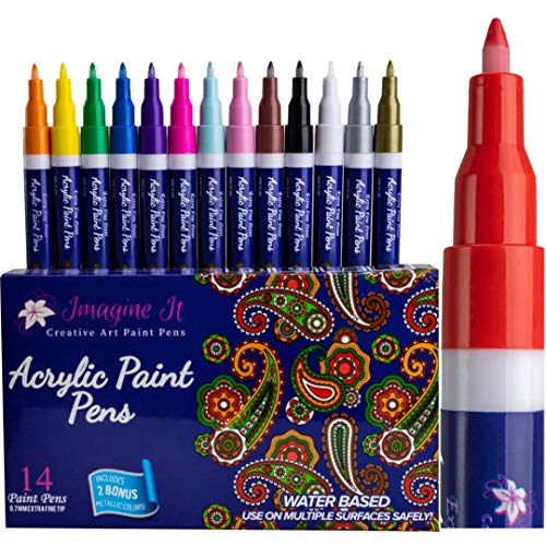 Acrylic paint pens for rock painting, set of 14 extra fine 0.7mm p...