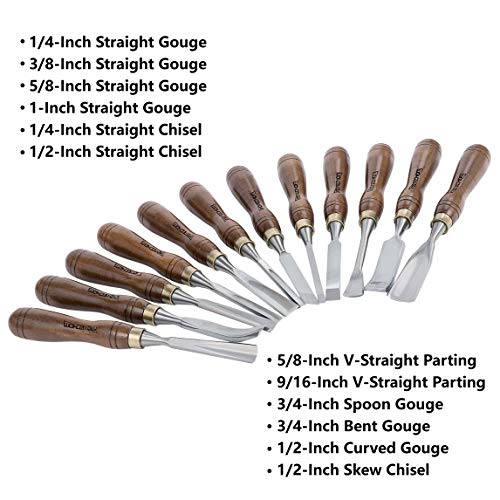 IMOTECHOM 12-Pieces Woodworking Wood Carving Tools Chisel Set with...