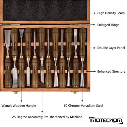 IMOTECHOM 12-Pieces Woodworking Wood Carving Tools Chisel Set with...