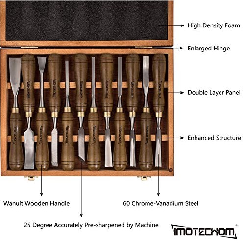 IMOTECHOM 12-Pieces Woodworking Wood Carving Tools Chisel Set with...