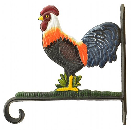 Decorative Rooster Plant Hanger Hook Colorful Cast Iron Large 10.1...