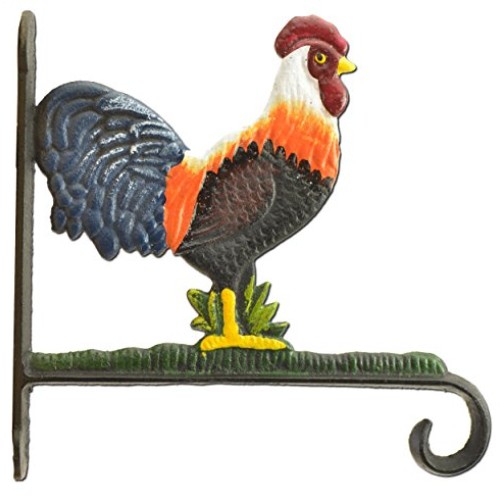 Decorative Rooster Plant Hanger Hook Colorful Cast Iron Large 10.1...