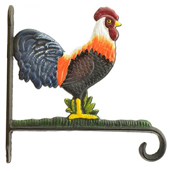 Decorative Rooster Plant Hanger Hook Colorful Cast Iron Large 10.1...