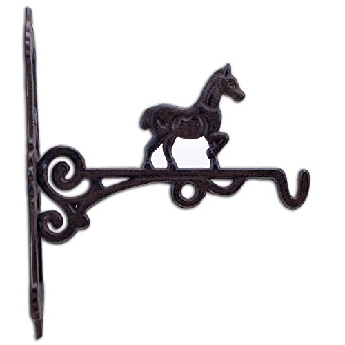 Rustic Horse Cast Iron Plant Hanger Flower Basket Hook 10.375 Deep