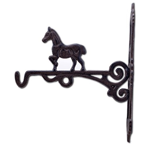 Rustic Horse Cast Iron Plant Hanger Flower Basket Hook 10.375 Deep