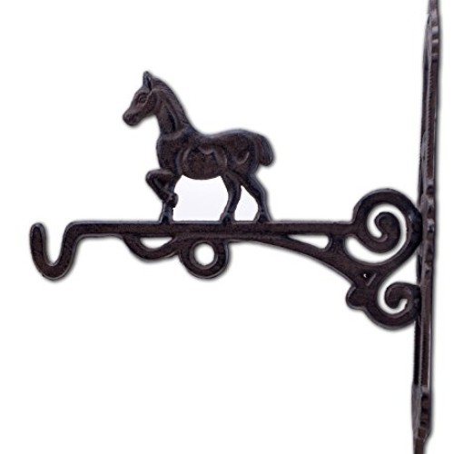 Rustic Horse Cast Iron Plant Hanger Flower Basket Hook 10.375 Deep
