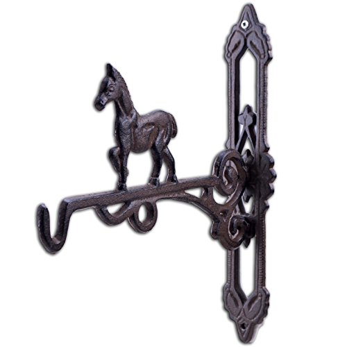 Rustic Horse Cast Iron Plant Hanger Flower Basket Hook 10.375 Deep