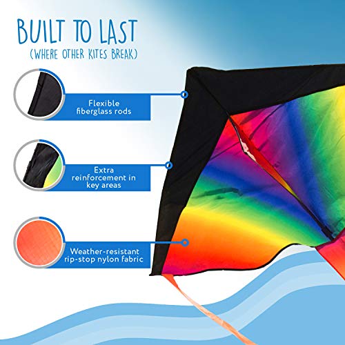 IMPRESA Large Rainbow Delta Kite - Easy to Assemble, Launch, Fly -...