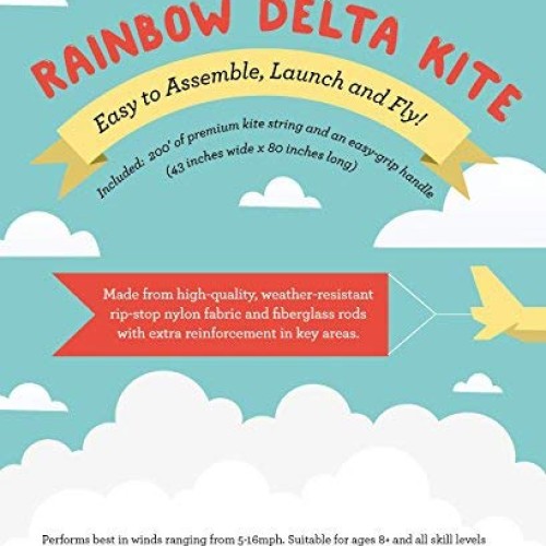 IMPRESA Large Rainbow Delta Kite - Easy to Assemble, Launch, Fly -...