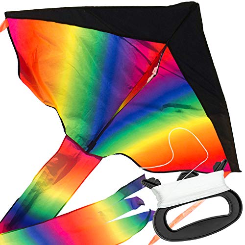 IMPRESA Large Rainbow Delta Kite - Easy to Assemble, Launch, Fly -...