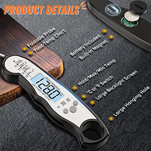 Digital Meat Thermometer, Waterproof Instant Read Food Thermometer...