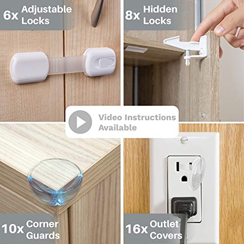 Complete Baby Proofing Kit - Child Safety Hidden Locks for Cabinet...