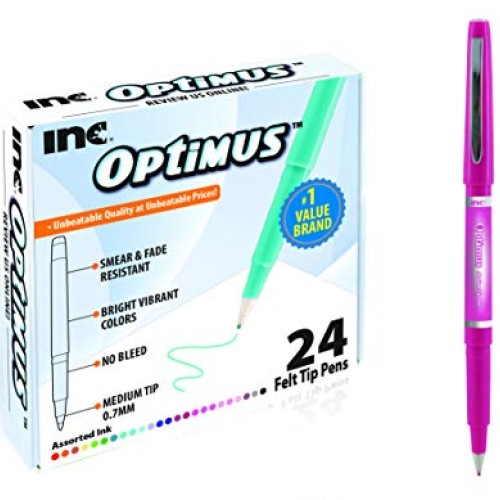 INC OPTIMUS 24 Assorted Felt Tip Pens 0.7 MM Medium Point for Gift...
