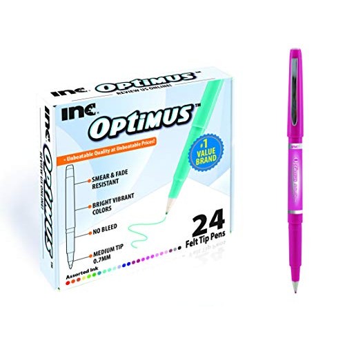 INC OPTIMUS 24 Assorted Felt Tip Pens 0.7 MM Medium Point for Gift...