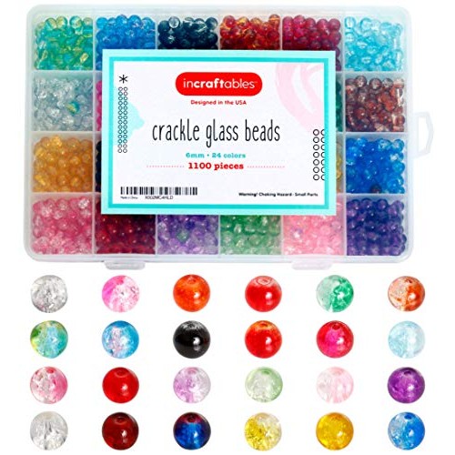 Incraftables Crackle Glass Beads 24 Colors 1100pcs 6mm Kit for Jew...