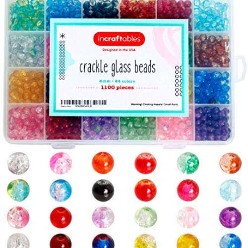 Incraftables Crackle Glass Beads 24 Colors 1100pcs 6mm Kit for Jew...