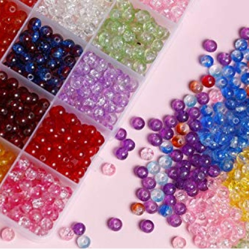Incraftables Crackle Glass Beads 24 Colors 1100pcs 6mm Kit for Jew...