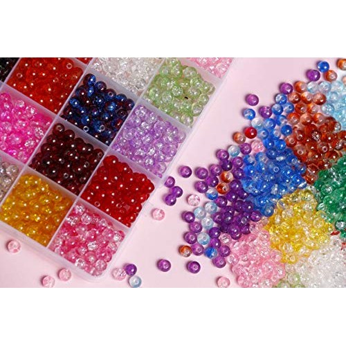 Incraftables Crackle Glass Beads 24 Colors 1100pcs 6mm Kit for Jew...