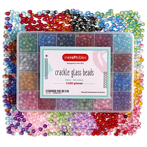 Incraftables Crackle Glass Beads 24 Colors 1100pcs 6mm Kit for Jew...