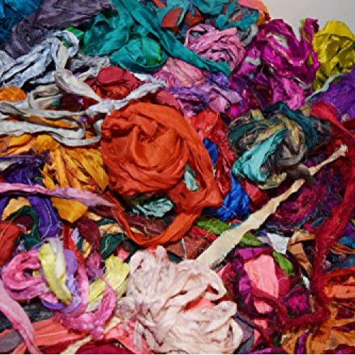 4 oz Sari Silk Ribbon Scraps Remnants for Mixed Media Felting Spin...