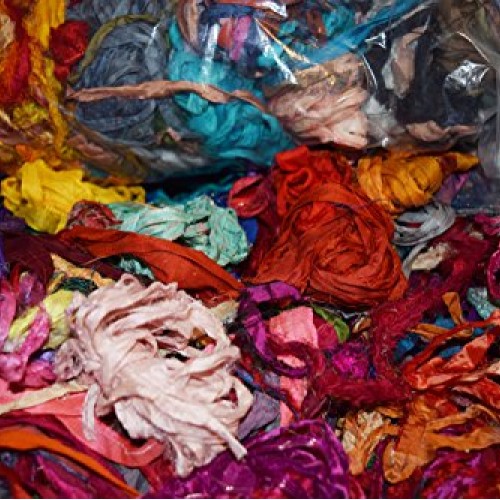 4 oz Sari Silk Ribbon Scraps Remnants for Mixed Media Felting Spin...