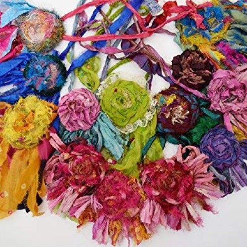 Sari Pure Silk Ribbon Yarn Multi Sunset-Recycled Sari Silk Yarn