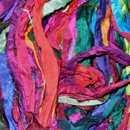 Sari Pure Silk Ribbon Yarn Multi Sunset-Recycled Sari Silk Yarn