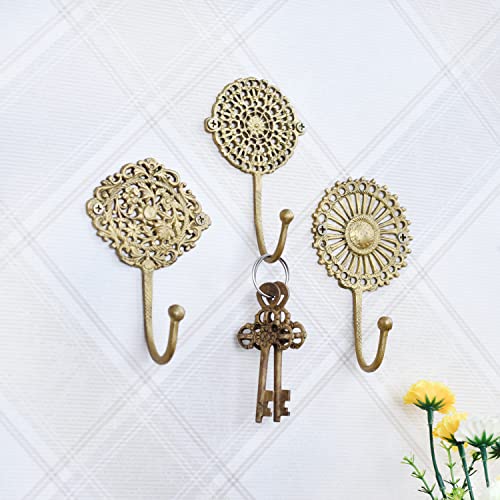 3 Wall Hooks- Decorative Wall Hooks- Boho Brass Wall Hooks-Shabby ...