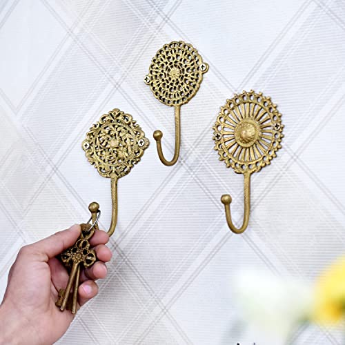3 Wall Hooks- Decorative Wall Hooks- Boho Brass Wall Hooks-Shabby ...
